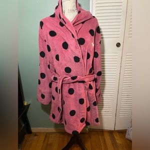 PINK Pink and Black Polka Dot Robe